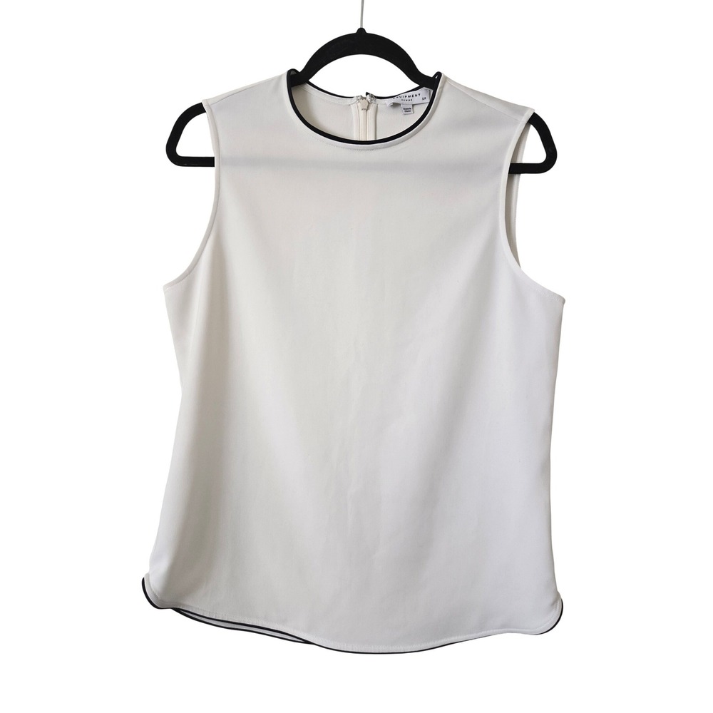 Equipment Femme Womens Small Sleeveless Top White Black Contrast Piping Shell